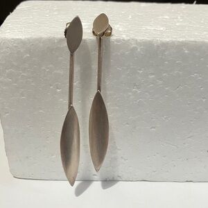 Vintage KLM  Leaf Drop Brushed Sterling Silver Earrings